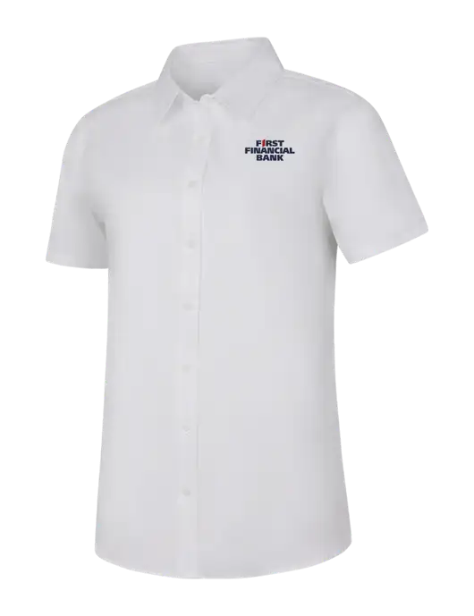 Womens White Short Sleeve Superpro React Twill Shirt w/First Financial Bank Logo