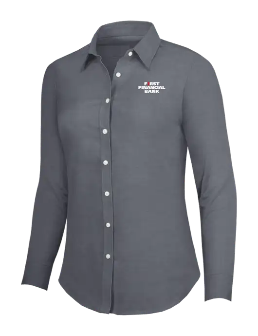 Dark Grey Womens SuperPro Oxford Shirt w/First Financial Bank Logo