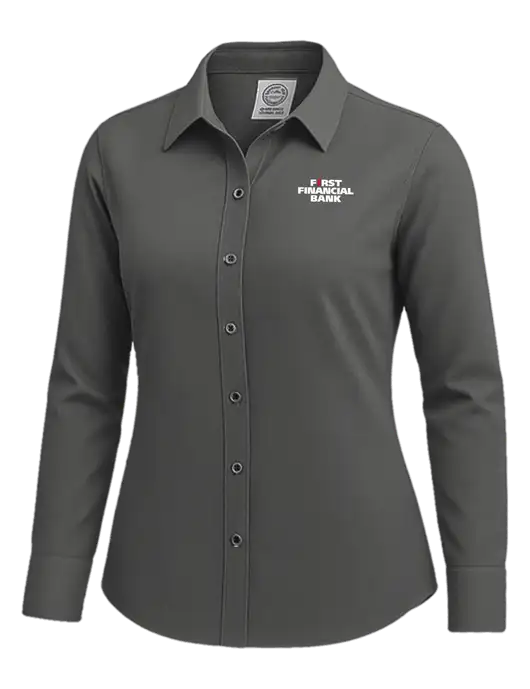 Brooks Brothers Womens Dark Grey Wrinkle-Free Stretch Nailhead Shirt w/First Financial Bank Logo