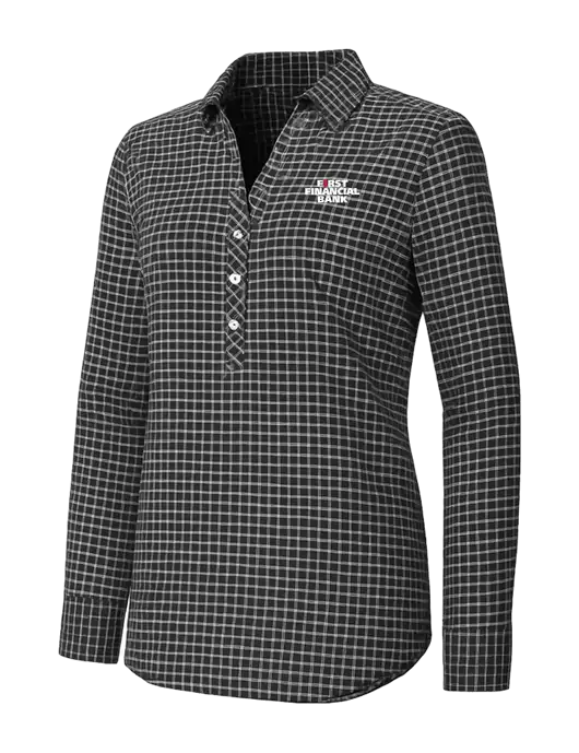 Womens Dark Grey/White City Stretch Shirt w/First Financial Bank Logo