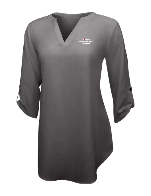 Dark Grey Womens 3/4 Sleeve Tunic Blouse w/First Financial Bank Logo