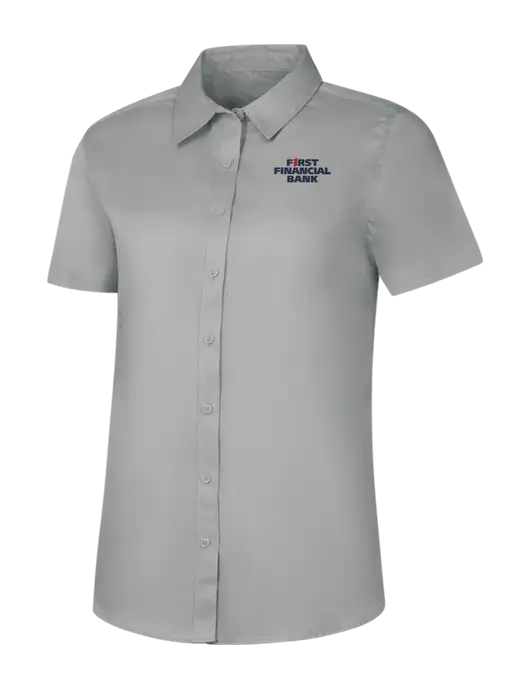 Womens Light Grey Short Sleeve Superpro React Twill Shirt w/First Financial Bank Logo