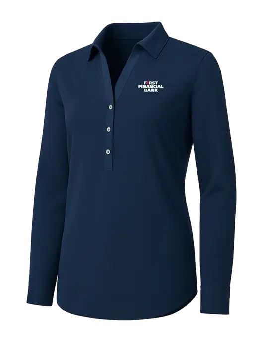 Womens Navy City Stretch Shirt w/First Financial Bank Logo
