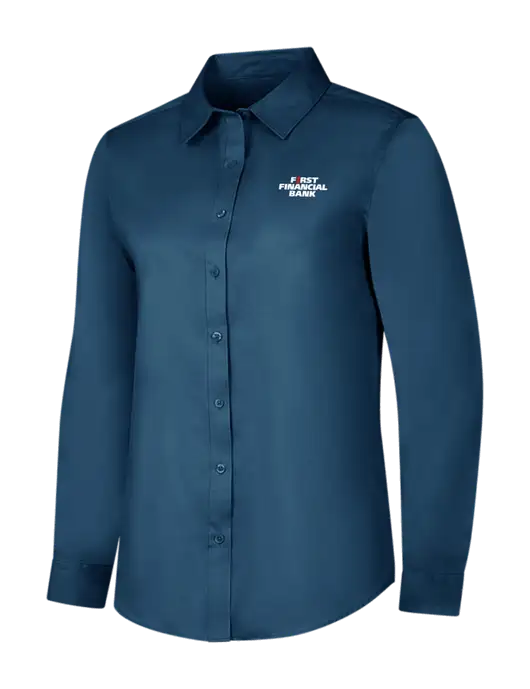 Light Navy Womens Long Sleeve Superpro React Twill Shirt w/First Financial Bank Logo