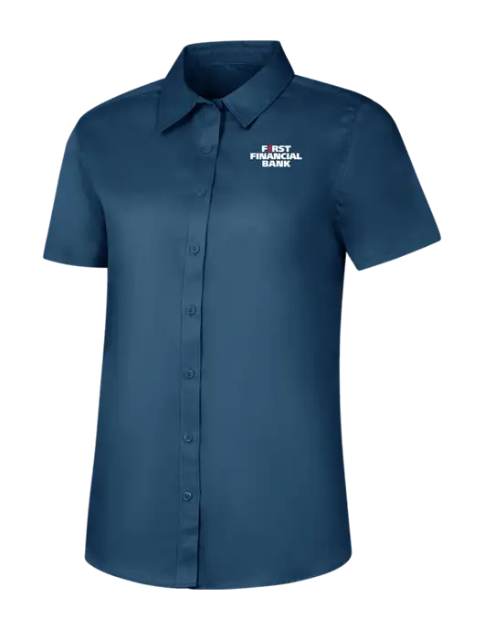 Womens Light Navy Short Sleeve Superpro React Twill Shirt w/First Financial Bank Logo