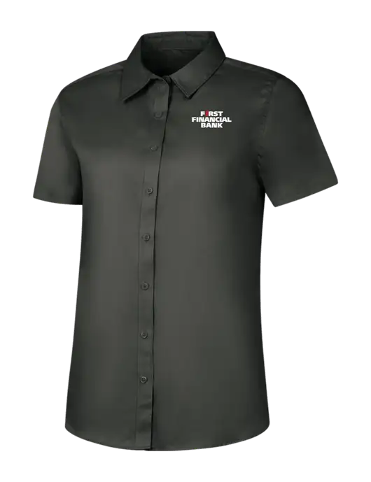 Womens Dark Grey Short Sleeve Superpro React Twill Shirt w/First Financial Bank Logo