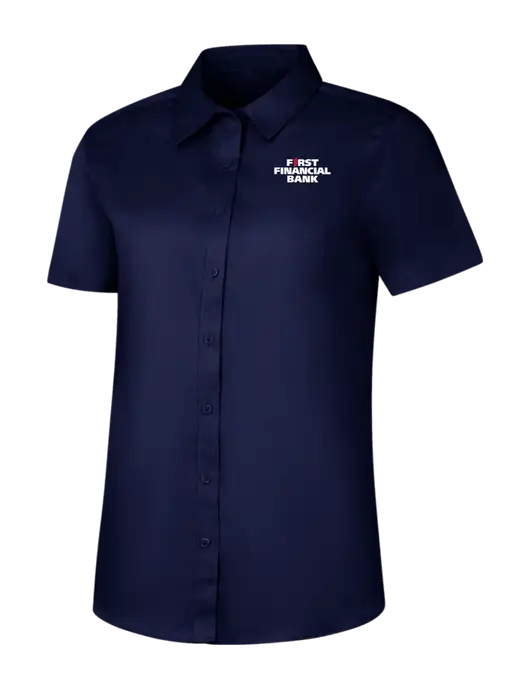Womens Navy Short Sleeve Superpro React Twill Shirt w/First Financial Bank Logo
