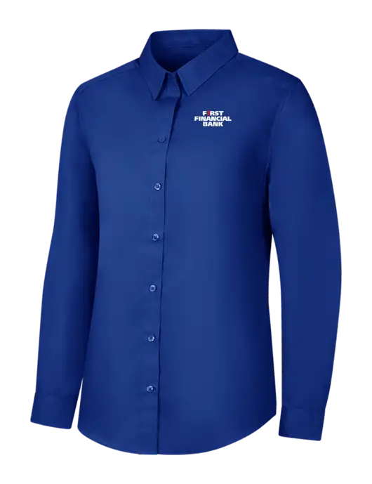 Womens Royal Long Sleeve Carefree Poplin Shirt w/First Financial Bank Logo