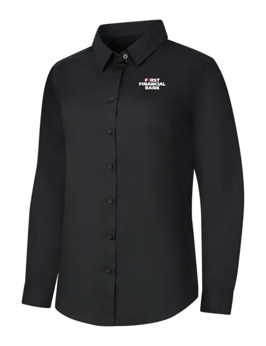 Womens Black Long Sleeve Carefree Poplin Shirt w/First Financial Bank Logo