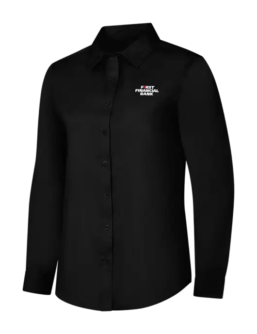 Womens Black Long Sleeve Superpro React Twill Shirt w/First Financial Bank Logo