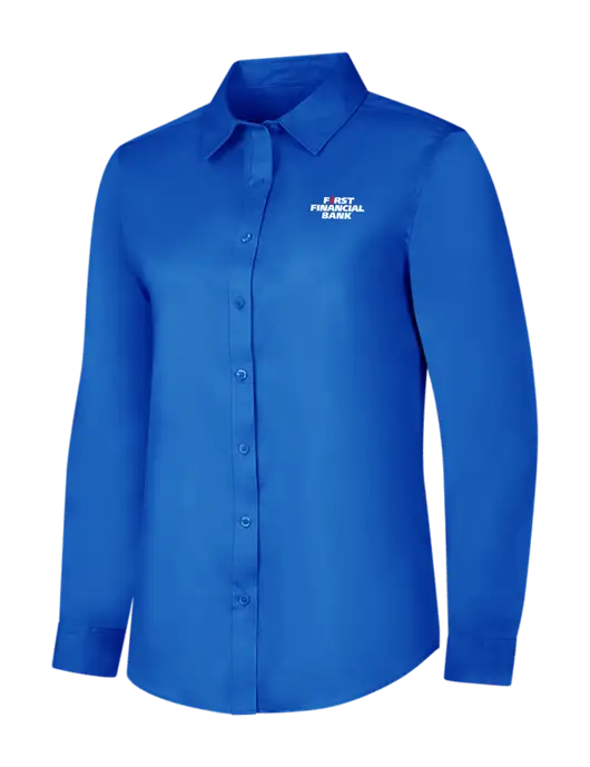 Womens Long Sleeve Royal Blue Superpro React Twill Shirt w/First Financial Bank Logo
