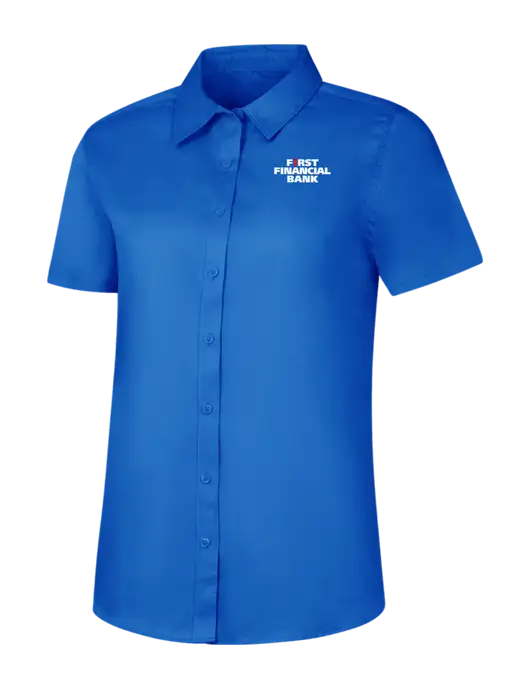 Womens Short Sleeve Royal Blue Superpro React Twill Shirt w/First Financial Bank Logo