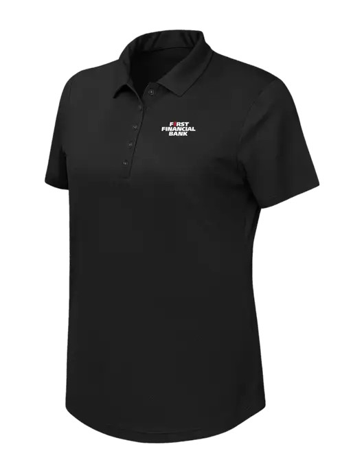 Callaway Womens Birdseye Black Polo w/First Financial Bank Logo