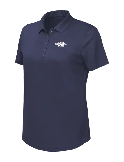 Callaway Womens Birdseye Navy Polo w/First Financial Bank Logo