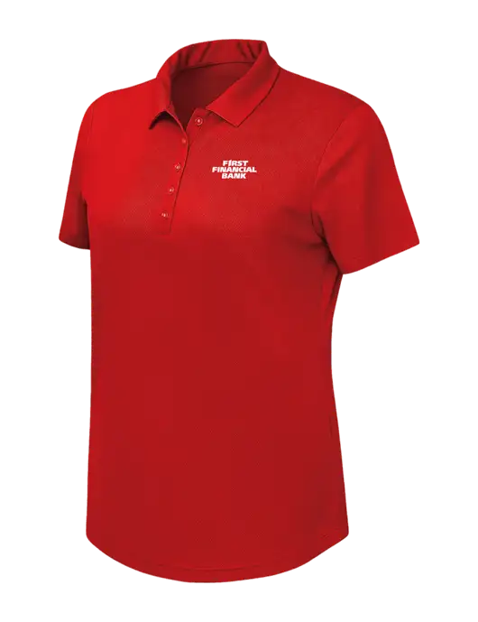Callaway Womens Birdseye Red Polo w/First Financial Bank Logo
