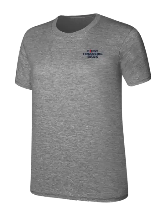 Womens Ring Spun Light Grey Heather 4.5 oz T-Shirt w/First Financial Bank Logo