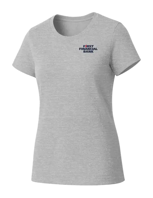 Womens Seriously Soft Light Heathered Grey T-Shirt w/First Financial Bank Logo