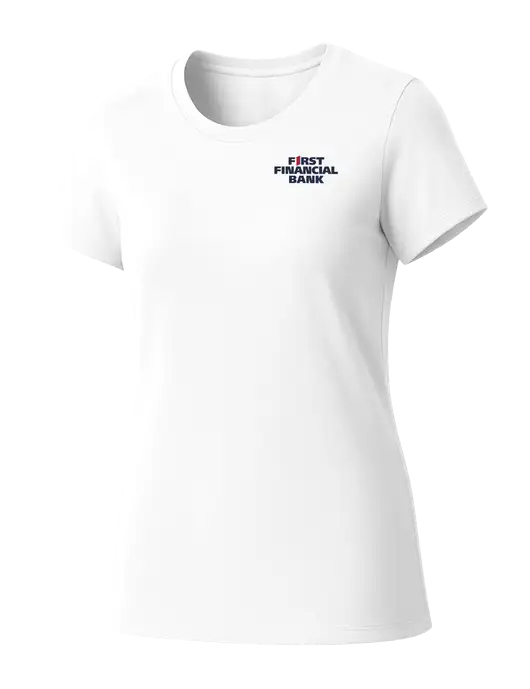 Womens Seriously Soft White T-Shirt w/First Financial Bank Logo