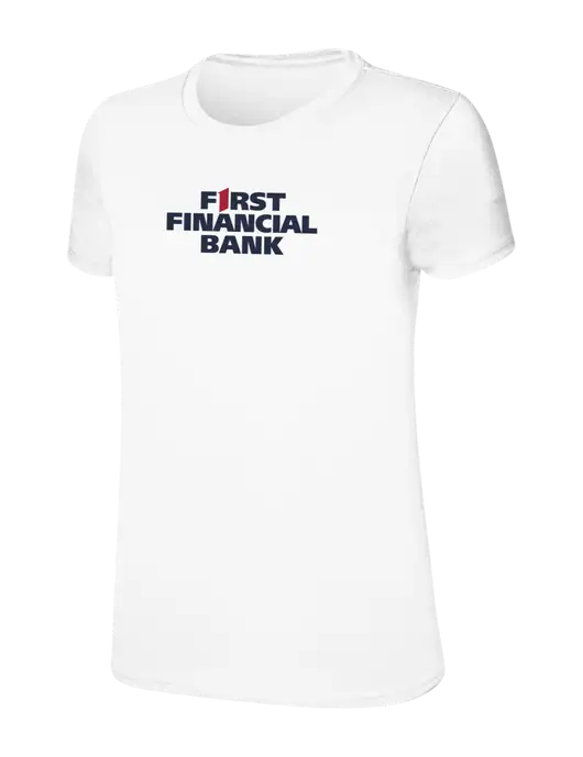 Womens Ring Spun White 4.5 oz T-Shirt w/First Financial Bank Logo