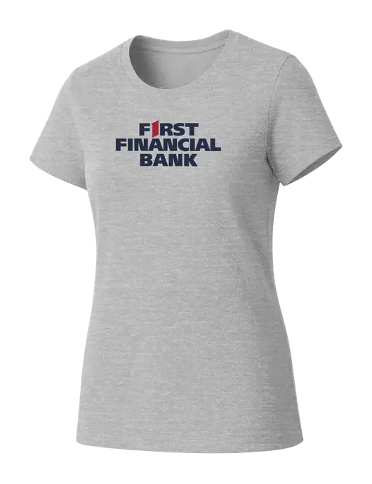 Womens Seriously Soft Light Heathered Grey T-Shirt w/First Financial Bank Logo