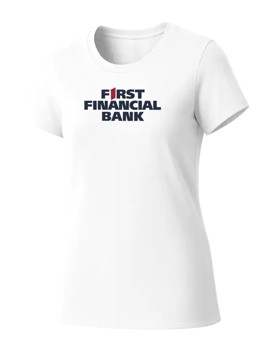 Womens Seriously Soft White T-Shirt w/First Financial Bank Logo