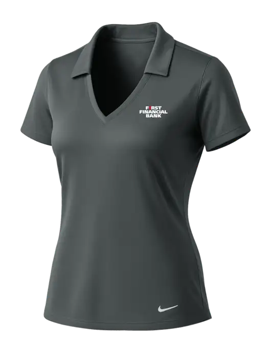 NIKE Dark Grey Womens Dri-Fit Vertical Mesh Polo w/First Financial Bank Logo
