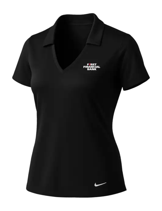 NIKE Black Womens Dri-Fit Vertical Mesh Polo w/First Financial Bank Logo