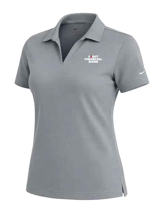 NIKE Medium Grey Womens Dri-Fit Micro Pique Polo w/First Financial Bank Logo