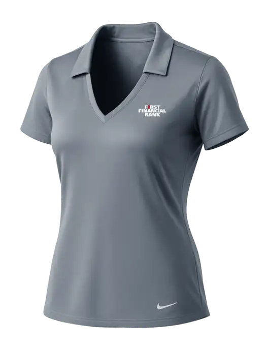 NIKE Medium Grey Womens Dri-Fit Vertical Mesh Polo w/First Financial Bank Logo