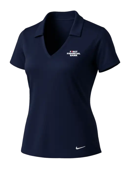NIKE Dark Navy Womens Dri-Fit Vertical Mesh Polo w/First Financial Bank Logo
