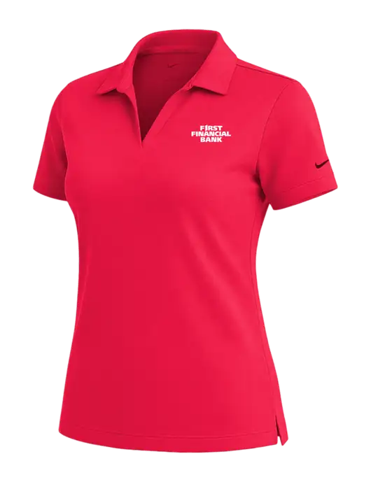 NIKE Red Womens Dri-Fit Micro Pique Polo w/First Financial Bank Logo
