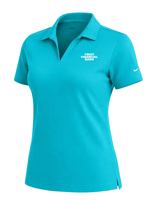 NIKE Sapphire Blue Womens Dri-Fit Micro Pique Polo w/First Financial Bank Logo
