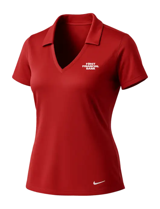 NIKE Red Womens Dri-Fit Vertical Mesh Polo w/First Financial Bank Logo