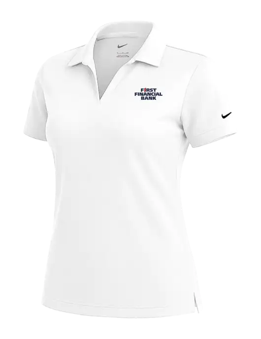 NIKE White Womens Dri-Fit Micro Pique Polo w/First Financial Bank Logo