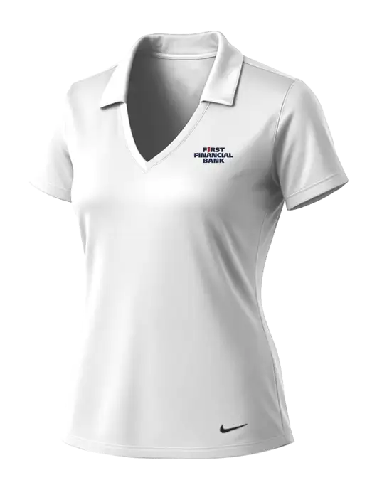 NIKE White Womens Dri-Fit Vertical Mesh Polo w/First Financial Bank Logo