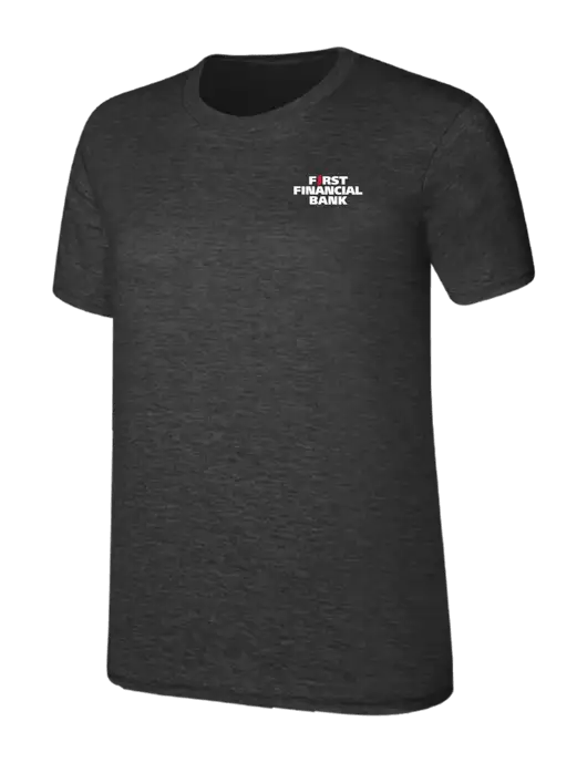 Womens Ring Spun Dark Heather Grey 4.5 oz T-Shirt w/First Financial Bank Logo