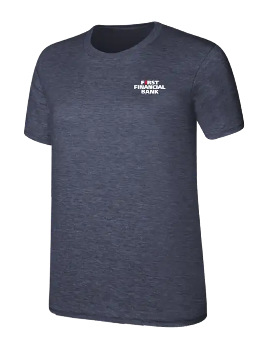 Womens Ring Spun Heather Navy 4.5 oz T-Shirt w/First Financial Bank Logo