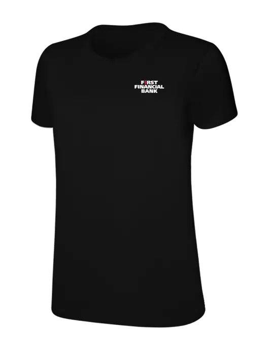 Womens Ring Spun Jet Black 4.5 oz T-Shirt w/First Financial Bank Logo