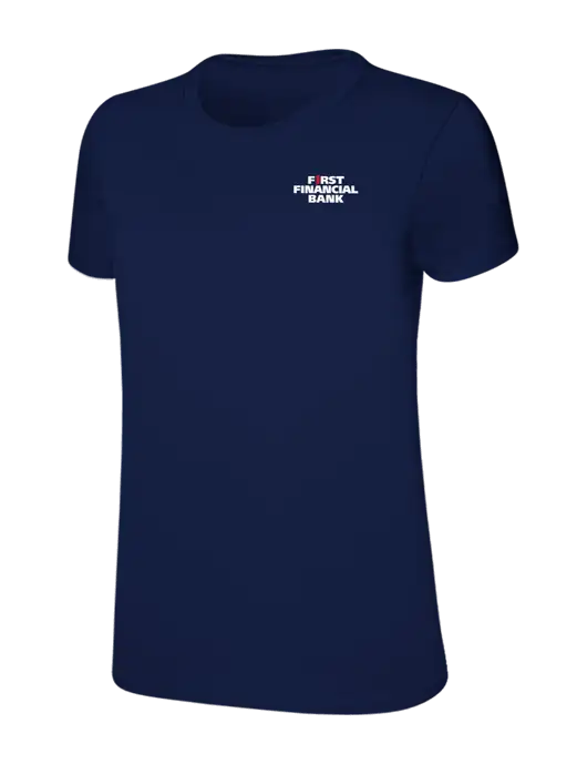 Womens Ring Spun Navy 4.5 oz T-Shirt w/First Financial Bank Logo