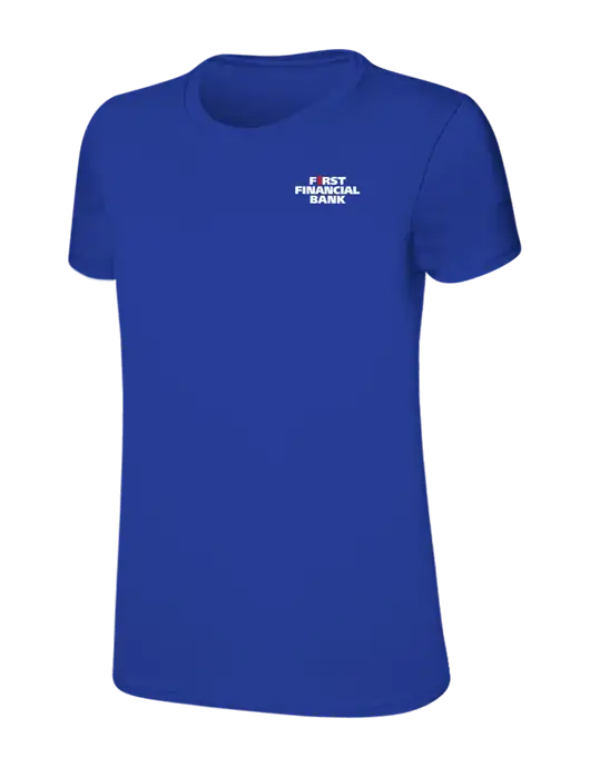 Womens Ring Spun Royal 4.5 oz T-Shirt w/First Financial Bank Logo