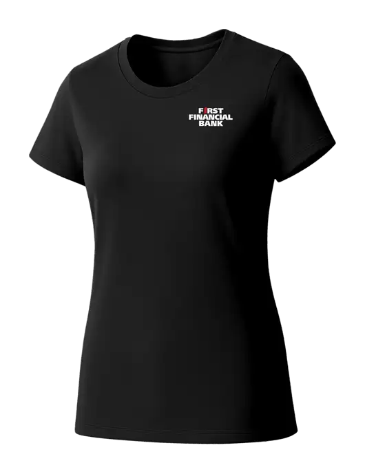 Womens Seriously Soft Black T-Shirt w/First Financial Bank Logo