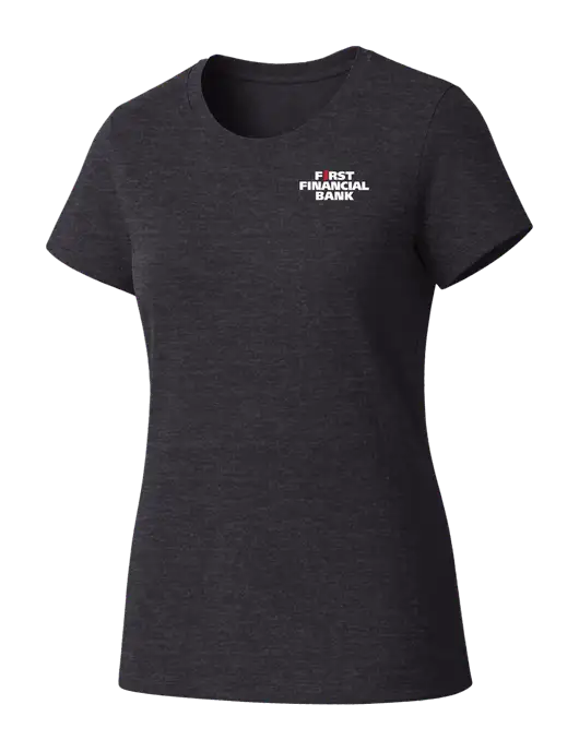 Womens Seriously Soft Heathered Charcoal T-Shirt w/First Financial Bank Logo