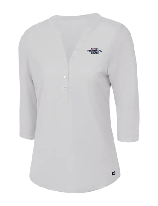 OGIO Bright White Jewel Henley w/First Financial Bank Logo