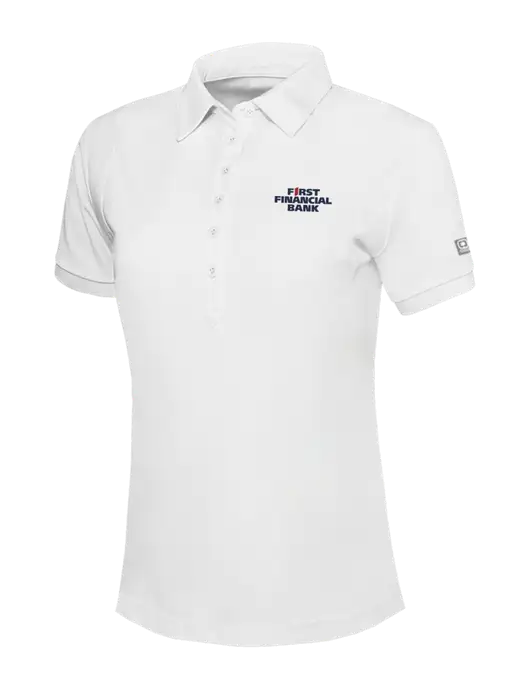 OGIO Womens Bright White Jewel Polo w/First Financial Bank Logo