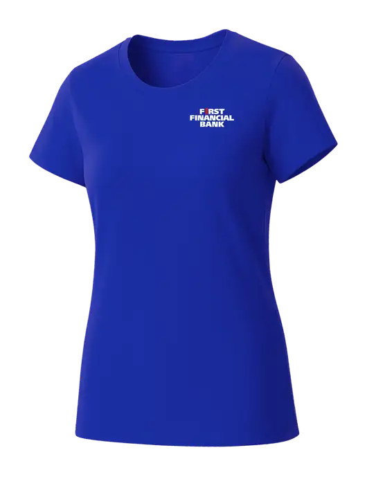 Womens Seriously Soft Royal T-Shirt w/First Financial Bank Logo
