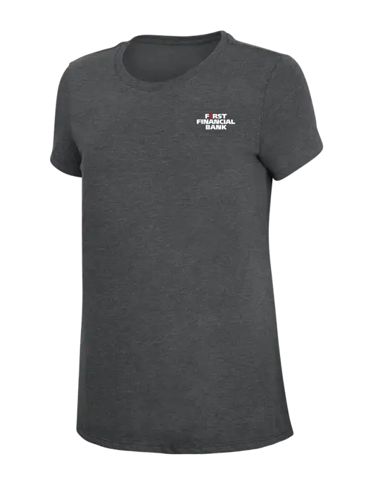 Womens Simply Soft Charcoal 4.5oz Poly/Combed Ring Spun Cotton T-Shirt w/First Financial Bank Logo