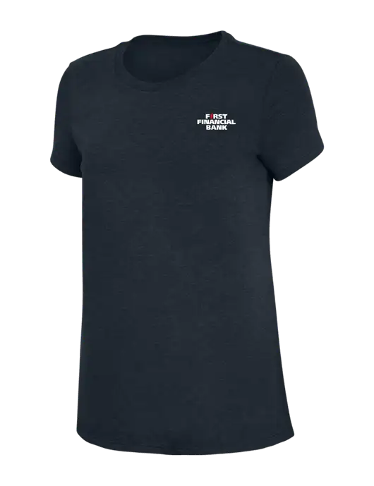 Womens Simply Soft Navy 4.5oz Poly/Combed Ring Spun Cotton T-Shirt w/First Financial Bank Logo