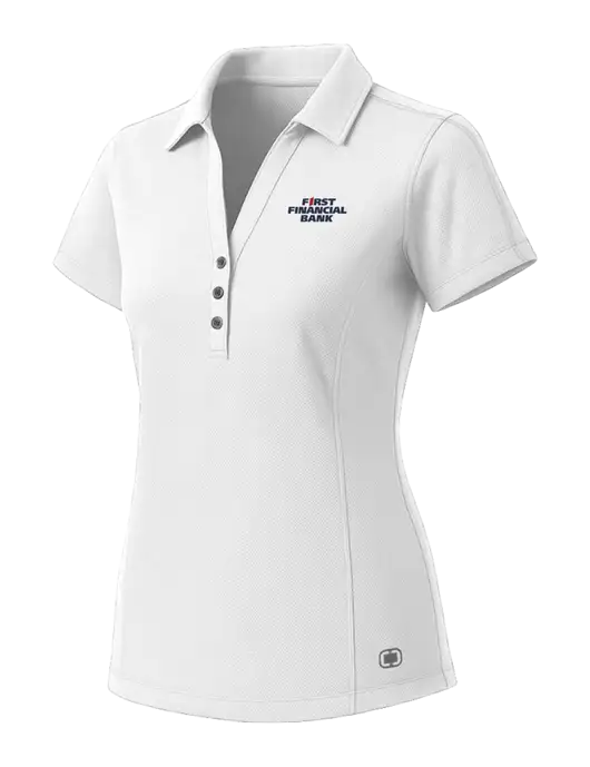 OGIO Womens White ONYX Polo w/First Financial Bank Logo