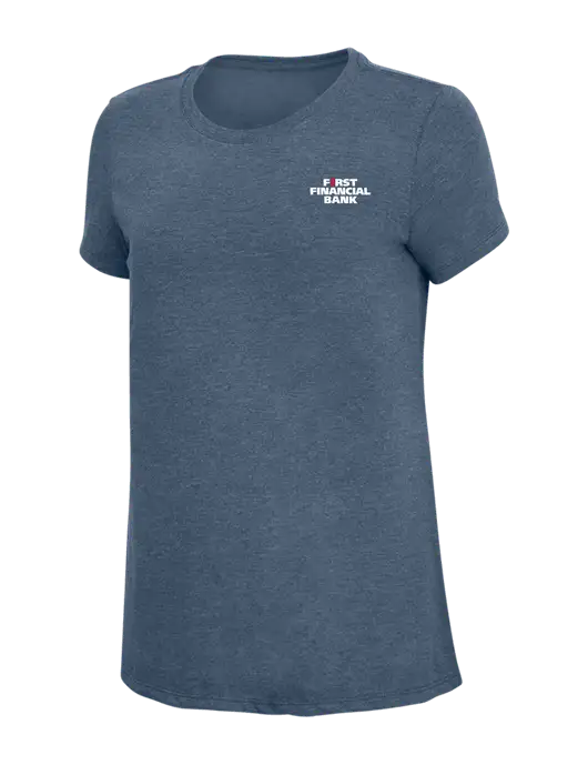 Womens Simply Soft Navy Frost 4.5oz  Poly/Combed Ring Spun Cotton T-Shirt w/First Financial Bank Logo