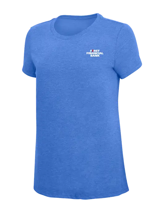 Womens Simply Soft Royal Frost 4.5oz  Poly/Combed Ring Spun Cotton T-Shirt w/First Financial Bank Logo
